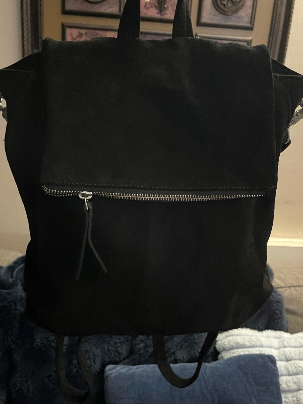 Free People Black Suede Flap Backpack